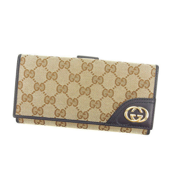 Gucci canvas beige Wallet leather Interlocking GG long brown accessory black - Picture 1 of 6